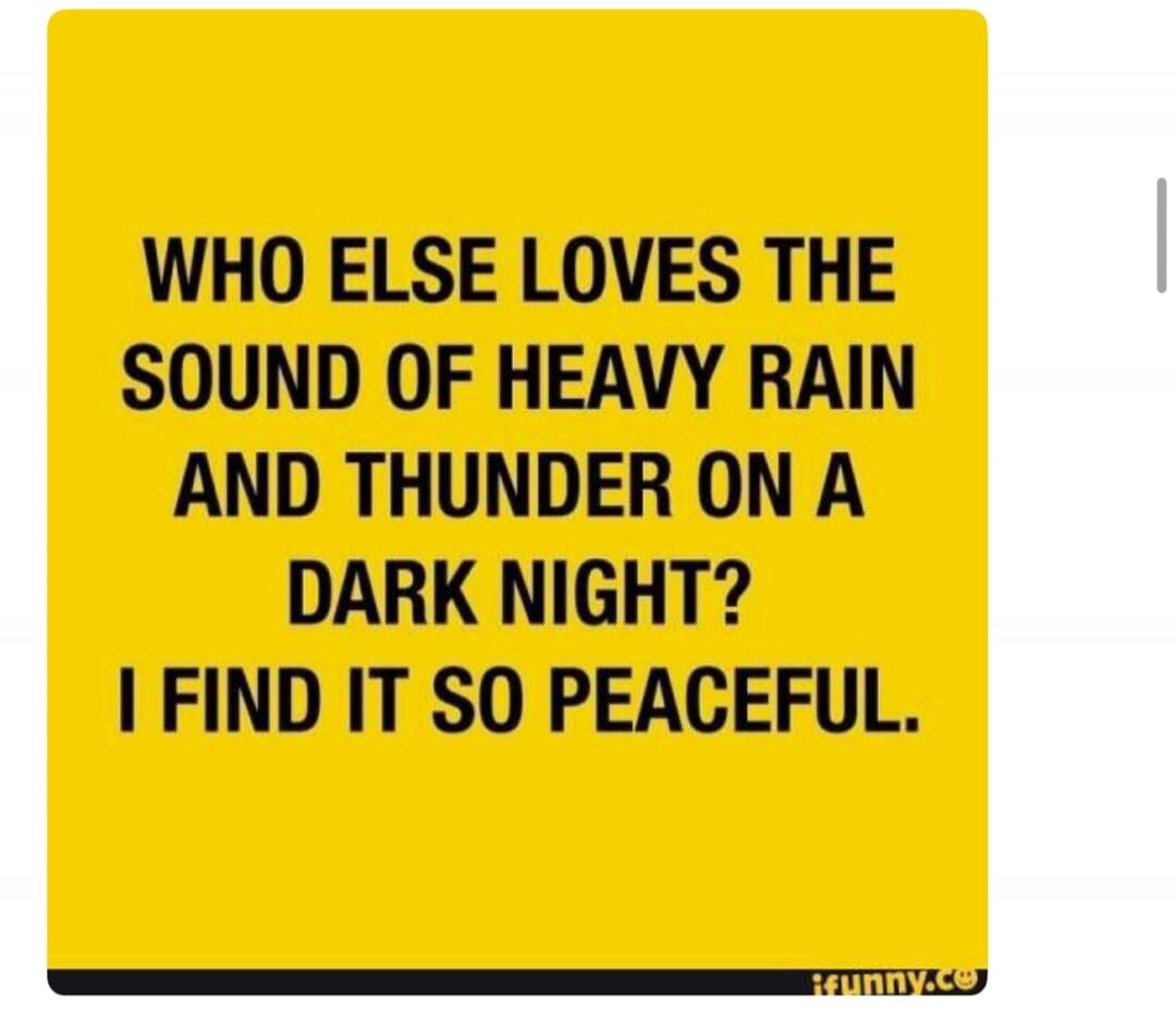WHO ELSE LOVES THE SOUND OF HEAVY RAIN AND THUNDER ON A DARK NIGHT? I FIND IT SO PEACEFUL.