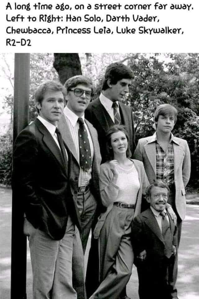 A long ime ago on Street corner far away Lef o Right Han Solo Darh Vader Chewbaccs Princess Lela Luke Skywalker