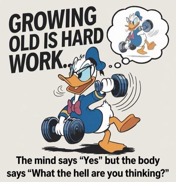 GROWING OLD IS HARD WORK...
The mind says “Yes” but the body says “What the hell are you thinking?”