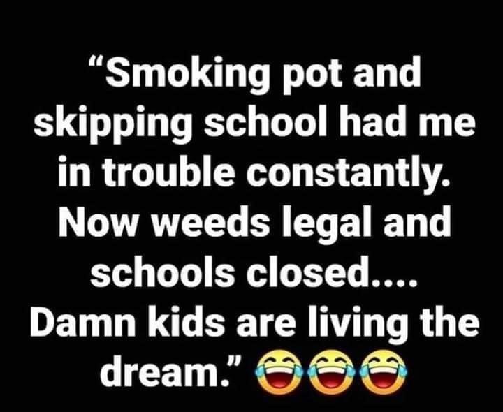 Smoking pot and skipping school had me RGITL R ET T Now weeds legal and schools closed DETH LI ST RN TR G dream 8 S