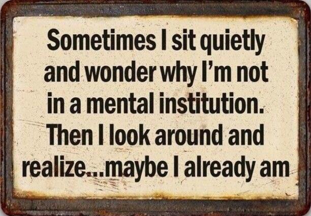 Sometimes I sit quietly and wonder why I'm not in a mental institution. Then I look around and realize...maybe I already am