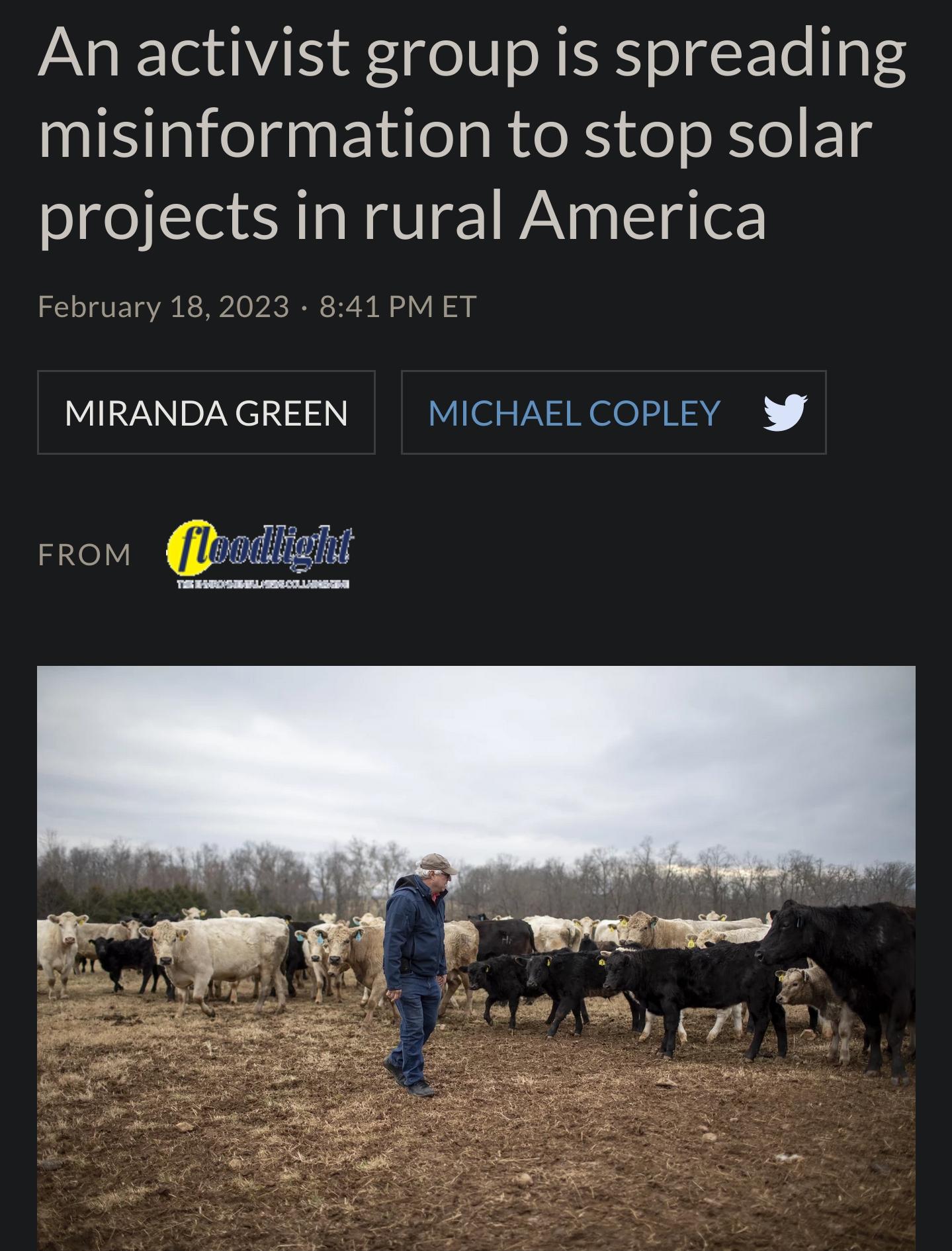 An activist group is spreading misinformation to stop solar projects in rural America February 18 2023 841 PMET MIRANDA GREEN MICHAELCOPLEY M