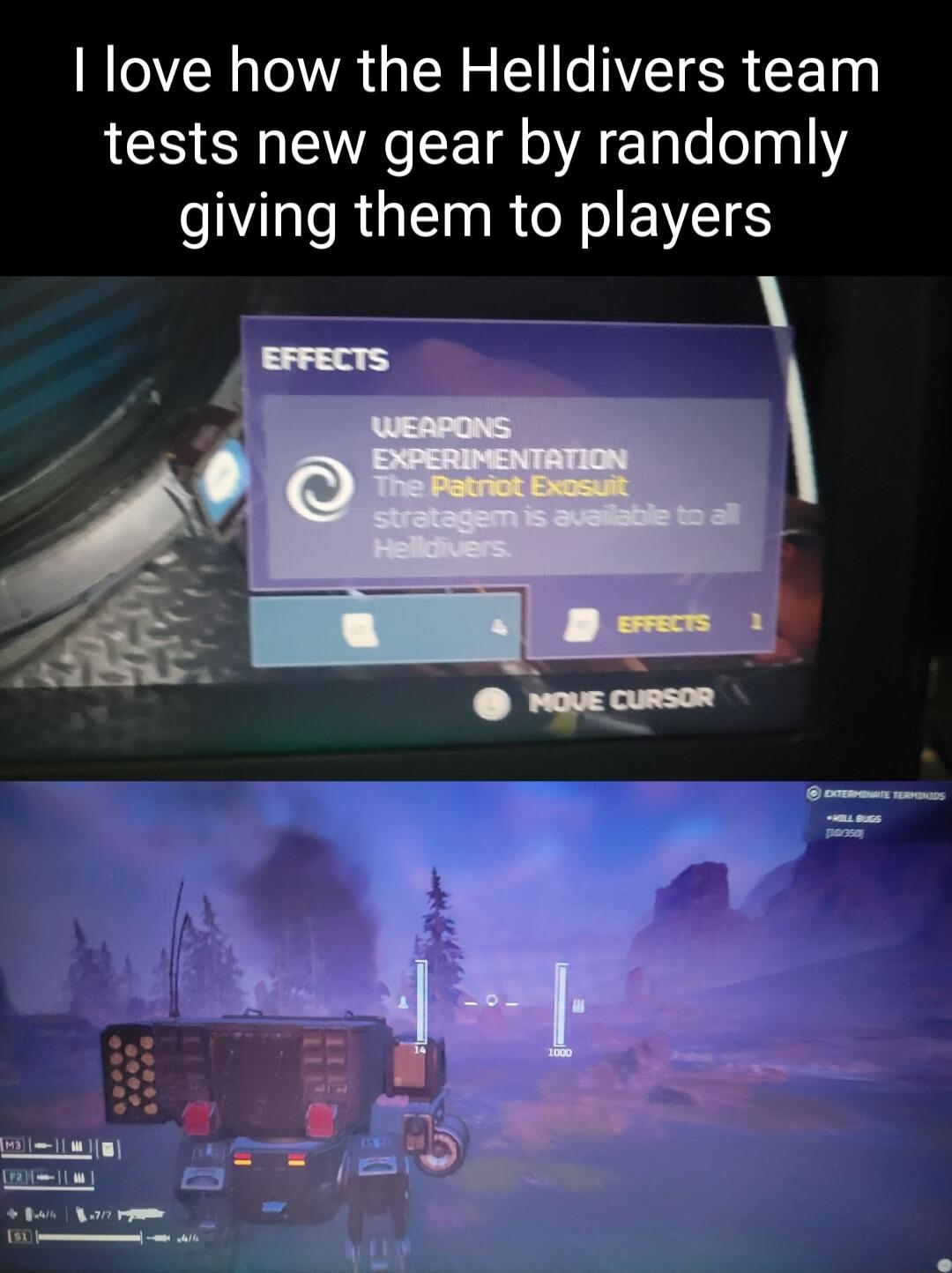 I love how the Helldivers team tests new gear by randomly L RUENRCTIEVES