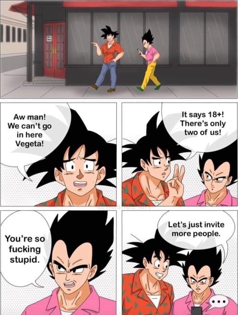 Aw man It says 18 We cant go Theres only in here two of us Vegeta Lets just invite Youre so more people fucking stupid