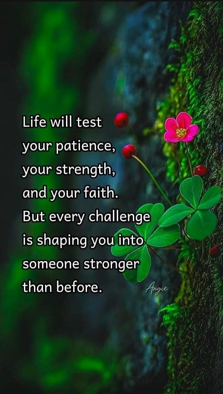 Life will test your patience, your strength, and your faith. But every challenge is shaping you into someone stronger than before. Angie