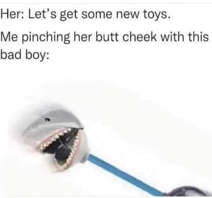 Her Lets get some new toys Me pinching her butt cheek with this bad boy