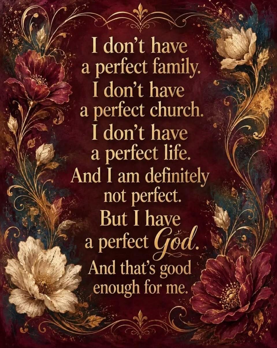 I don't have a perfect family. I don't have a perfect church. I don't have a perfect life. And I am definitely not perfect. But I have a perfect God. And that's good enough for me.