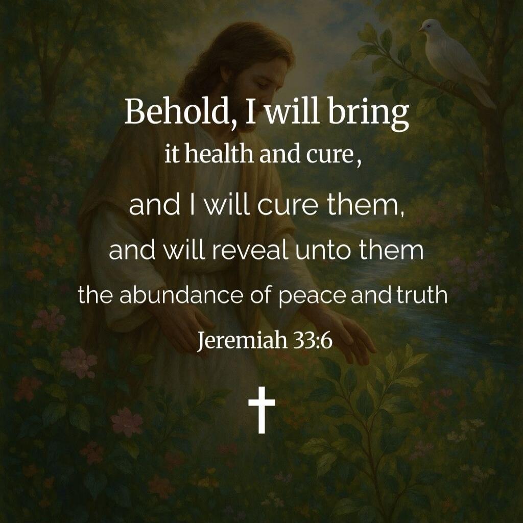 Behold, I will bring it health and cure, and I will cure them, and will reveal unto them the abundance of peace and truth Jeremiah 33:6