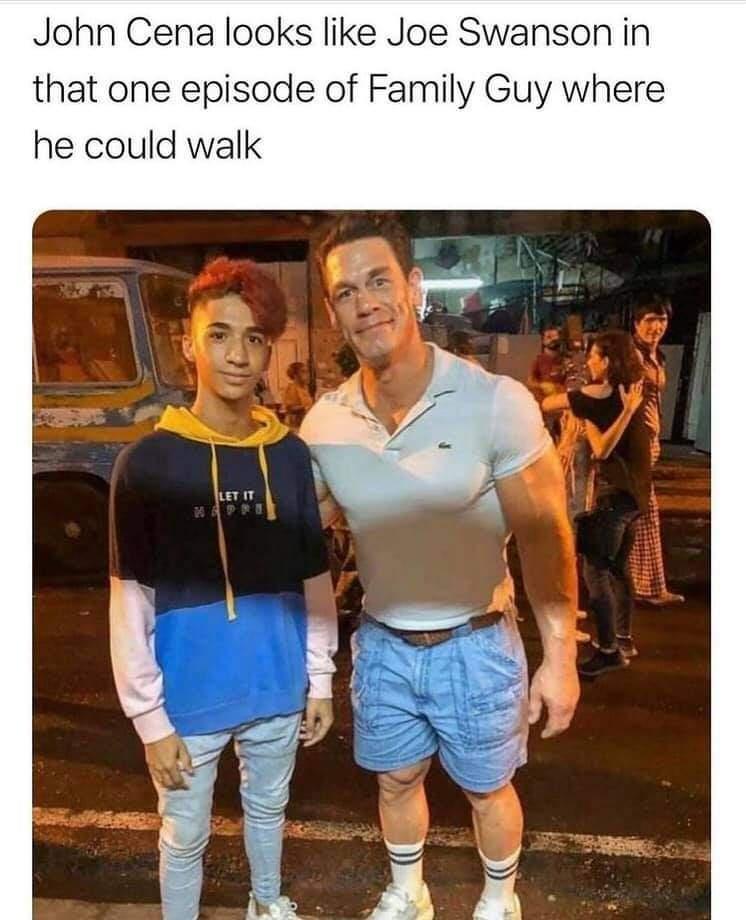John Cena looks like Joe Swanson in that one episode of Family Guy where he could walk