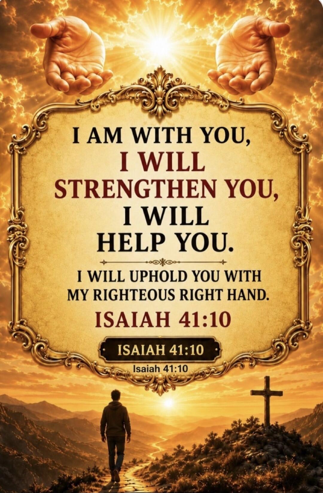 I AM WITH YOU, I WILL STRENGTHEN YOU, I WILL HELP YOU. I WILL UPHOLD YOU WITH MY RIGHTEOUS RIGHT HAND. ISAIAH 41:10