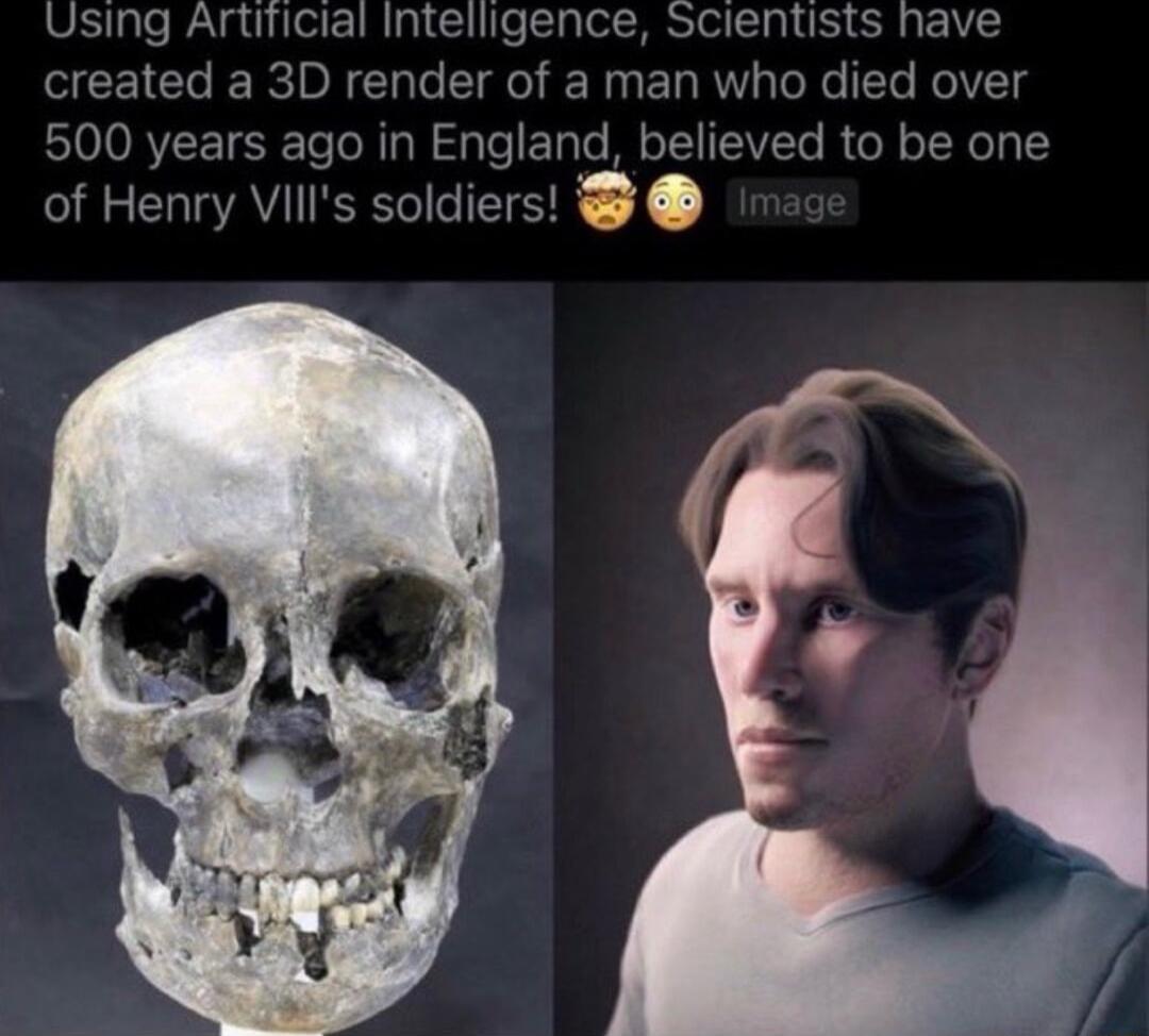 Using Artificial Intelligence Scientists have created a 3D render of a man who died over 500 years ago in England believed to be one of Henry VIIIs soldiers