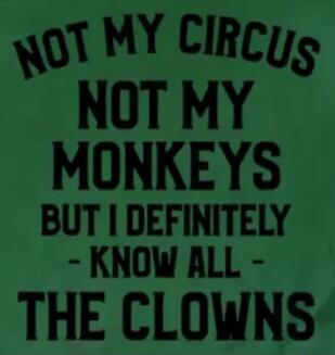 NOT MY CIRCUS NOT MY MONKEYS BUT I DEFINITELY - KNOW ALL - THE CLOWNS