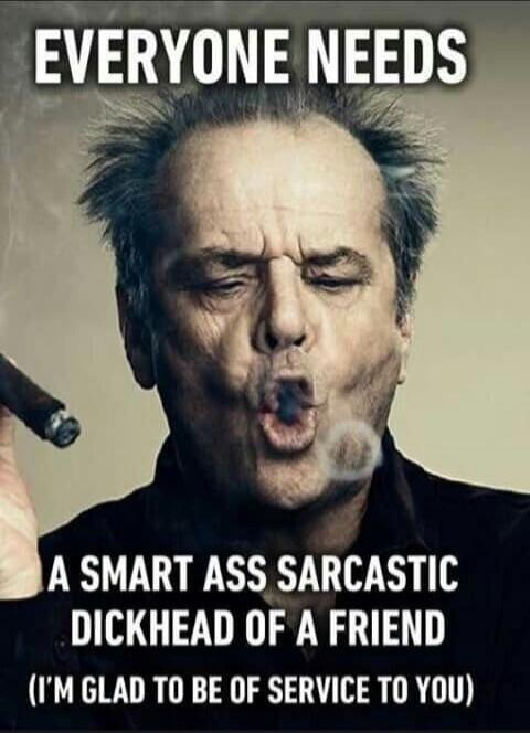 EVERYONE NEEDS A SMART ASS SARCASTIC DICKHEAD OF A FRIEND (I'M GLAD TO BE OF SERVICE TO YOU)