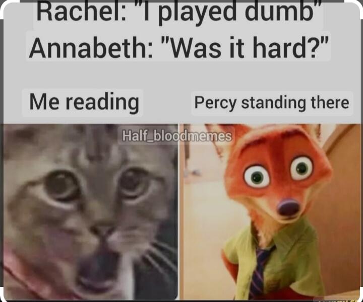 Rachel l played dumb Annabeth Was it hard Me reading Percy standing there
