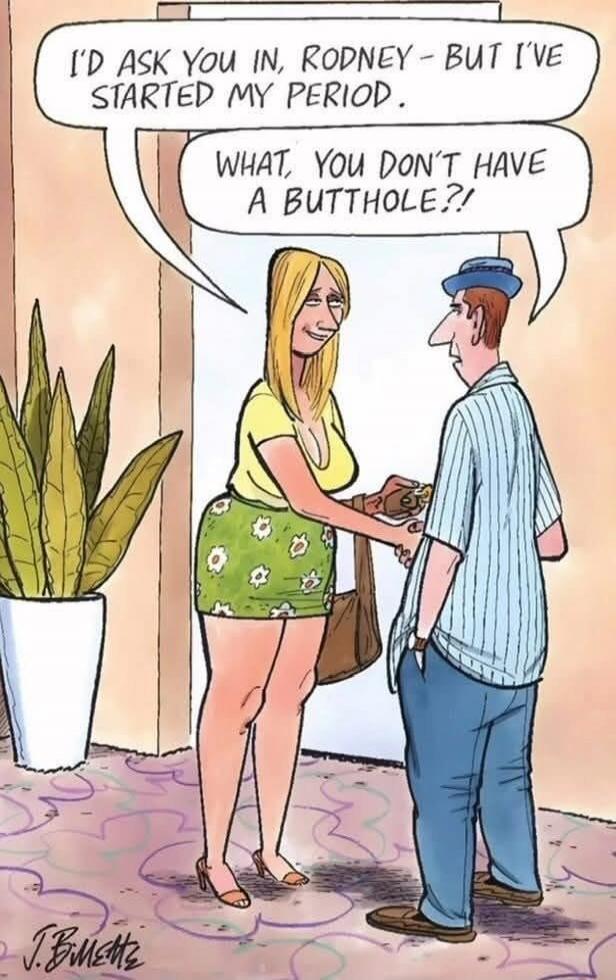 I'd ask you in, Rodney - but I've started my period.
What you don't have a butthole?!