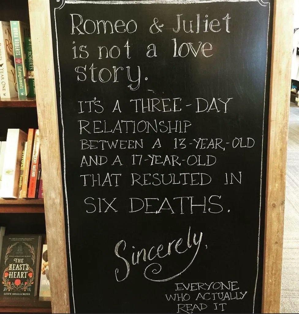 Romeo Juliet is not a love story 175 A THREE DA S RELATIONSHIP BETWEEN A 1Z YEAR OLD AND A T7 JEAR OLD THAT RESULTED IN Sive BIEATHSIE