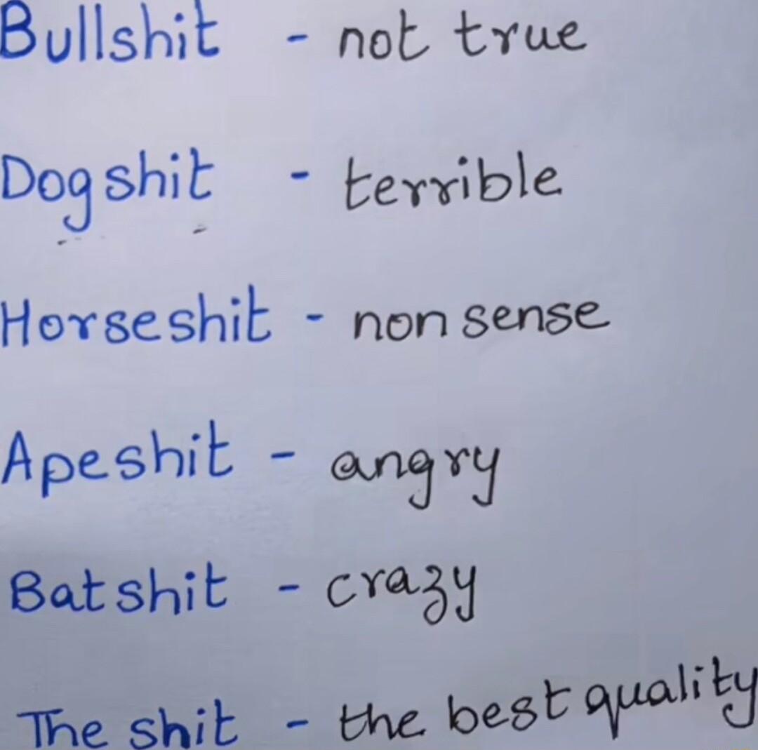 Bullshit not true Dog shil teyxible Hovseshit nonsense Apeshit angvy Batshit cva3y B st Pl