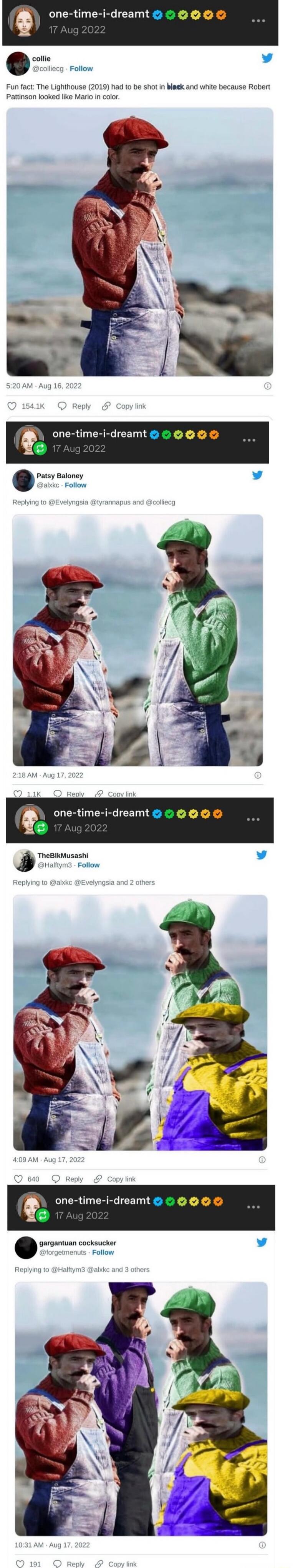 Fun fact: The Lighthouse (2019) had to be shot in black and white because Robert Pattinson looked like Mario in color.