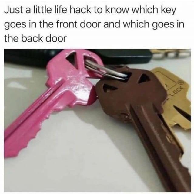 Just a little life hack to know which key goes in the front door and which goes in the back door