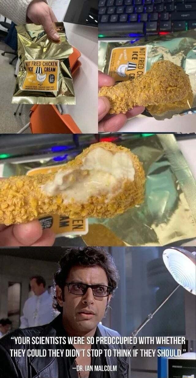 NOT FRIED CHICKEN ICE CREAM (on packaging) ... [images of fried chicken item] ... 