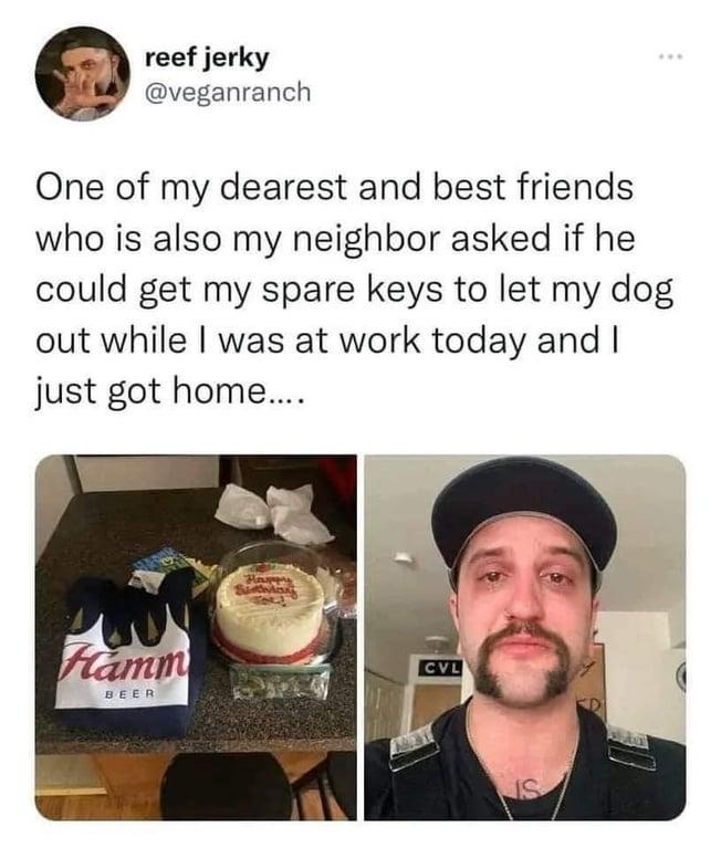 reef jerky veganranch One of my dearest and best friends who is also my neighbor asked if he could get my spare keys to let my dog out while was at work today and just got home