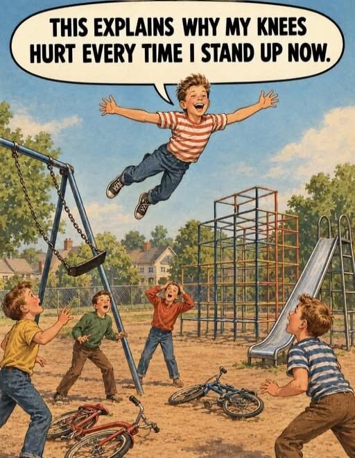 THIS EXPLAINS WHY MY KNEES HURT EVERY TIME I STAND UP NOW.
