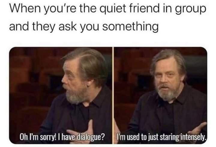When youre the quiet friend in group and they ask you something Oh Im sorry havdiibgue Im used to just staringintensely