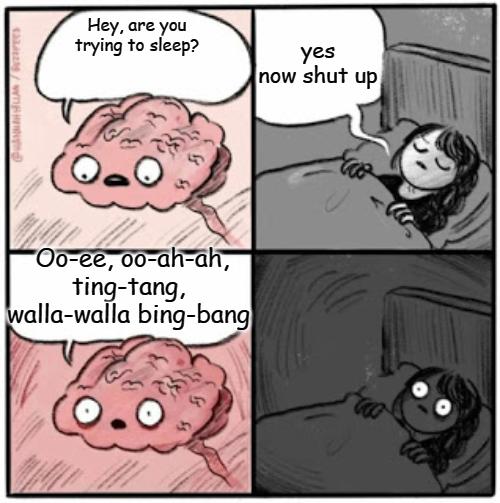 Hey are you trying to sleep ting tang alla walla bing bang