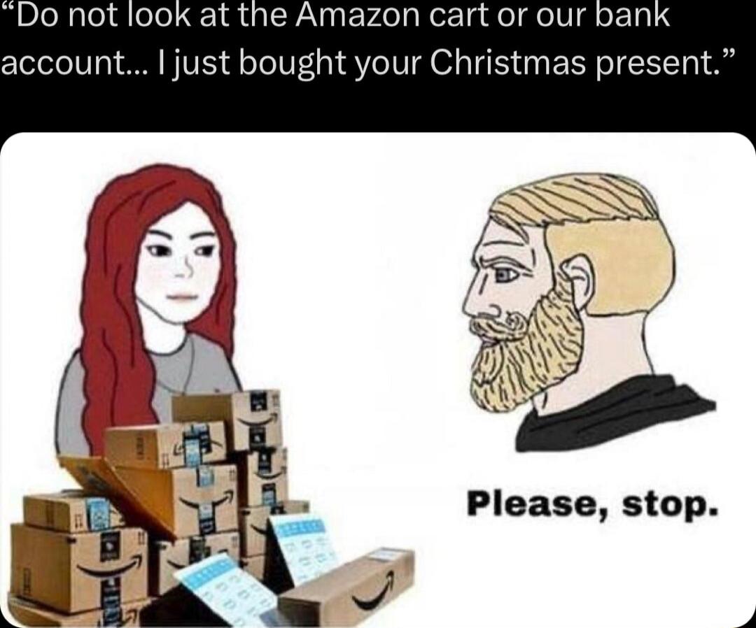 Do not look at the Amazon cart or our ban account just bought your Christmas presen Please stop