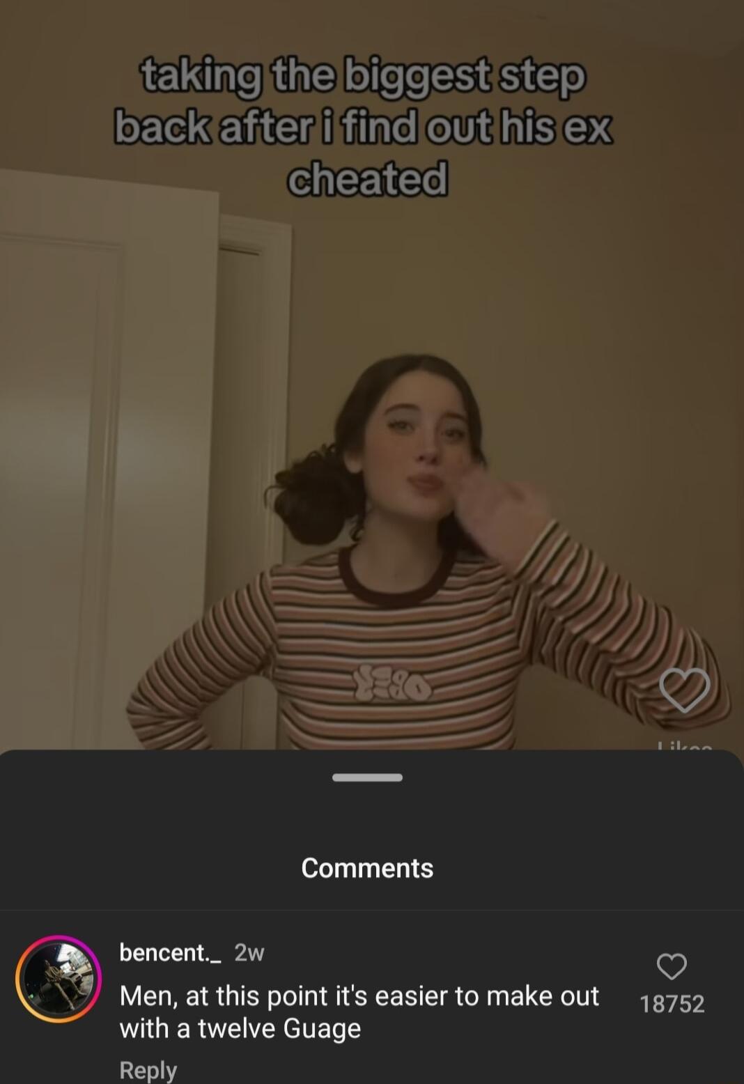 takingjthelbiggestistep PR RERER e CURMSER e Comments bencent_ 2w Men at this point its easier to make out 15752 RUGUERUEENElTERTY Reply