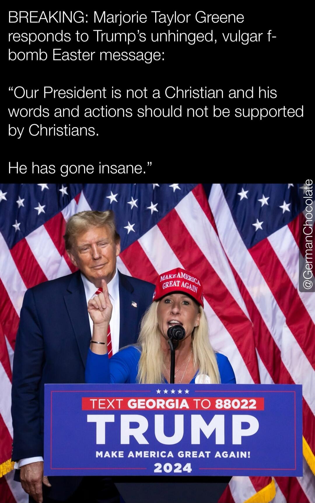 BREAKING: Marjorie Taylor Greene responds to Trump's unhinged, vulgar f-bomb Easter message: 