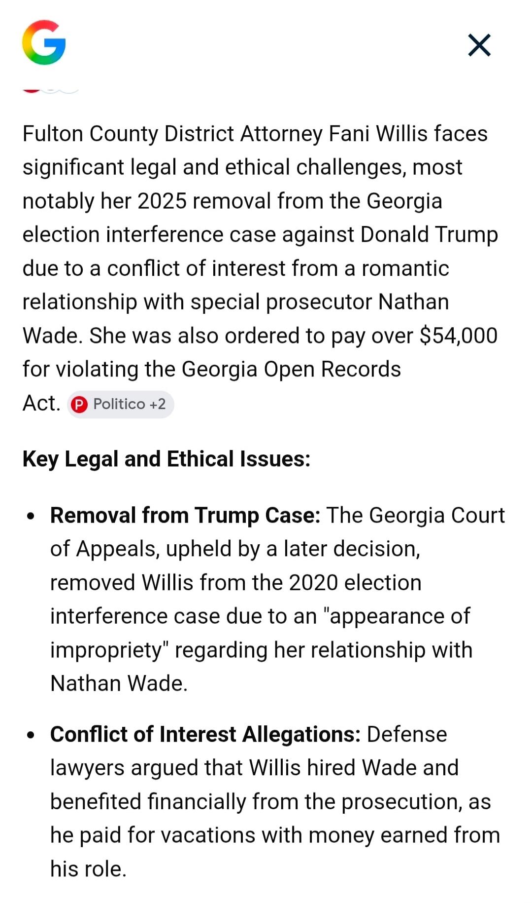 Fulton County District Attorney Fani Willis faces significant legal and ethical challenges, most notably her 2025 removal from the Georgia election interference case against Donald Trump due to a conflict of interest from a romantic relationship with special prosecutor Nathan Wade. She was also ordered to pay over $54,000 for violating the Georgia 