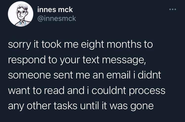 innes mck lalalSglel 8 s sorry it took me eight months to respond to your text message someone sent me an email i didnt TalR e FTe ale RNololV lolg ol ol any other tasks until it was gone