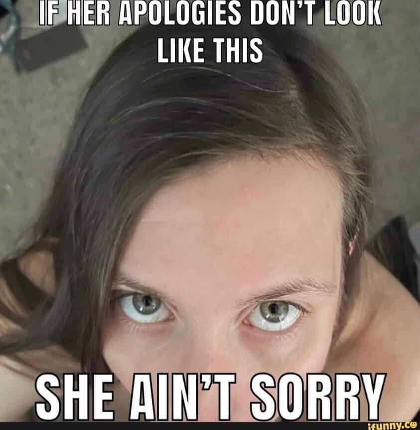 IF HER APOLOGIES DON'T LOOK LIKE THIS SHE AIN'T SORRY