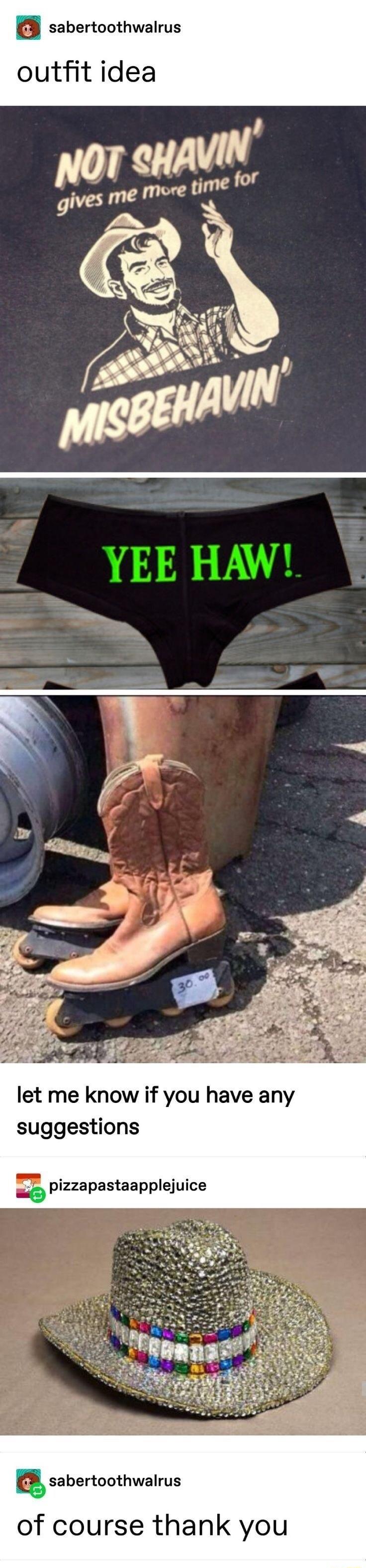 sabertoothwalrus outfit idea let me know if you have any suggestions g pizzapastaapplejuice g sabertoothwalrus of course thank you