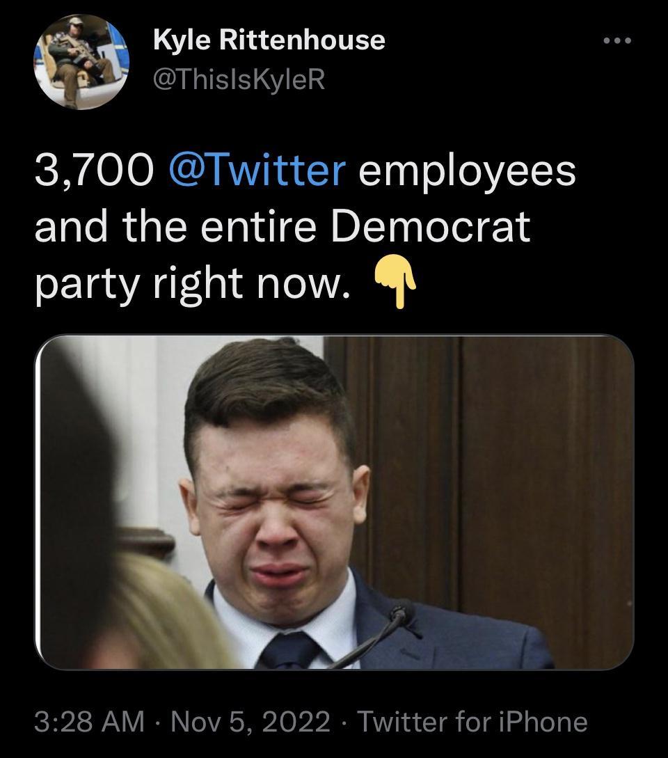 7 V TS 1 ThislsKyleR 3700 Twitter employees Elale RGERCTN IR DI pyTelel 214 party right now 1 b 328 AM Nov 5 2022 Twitter for iPhone