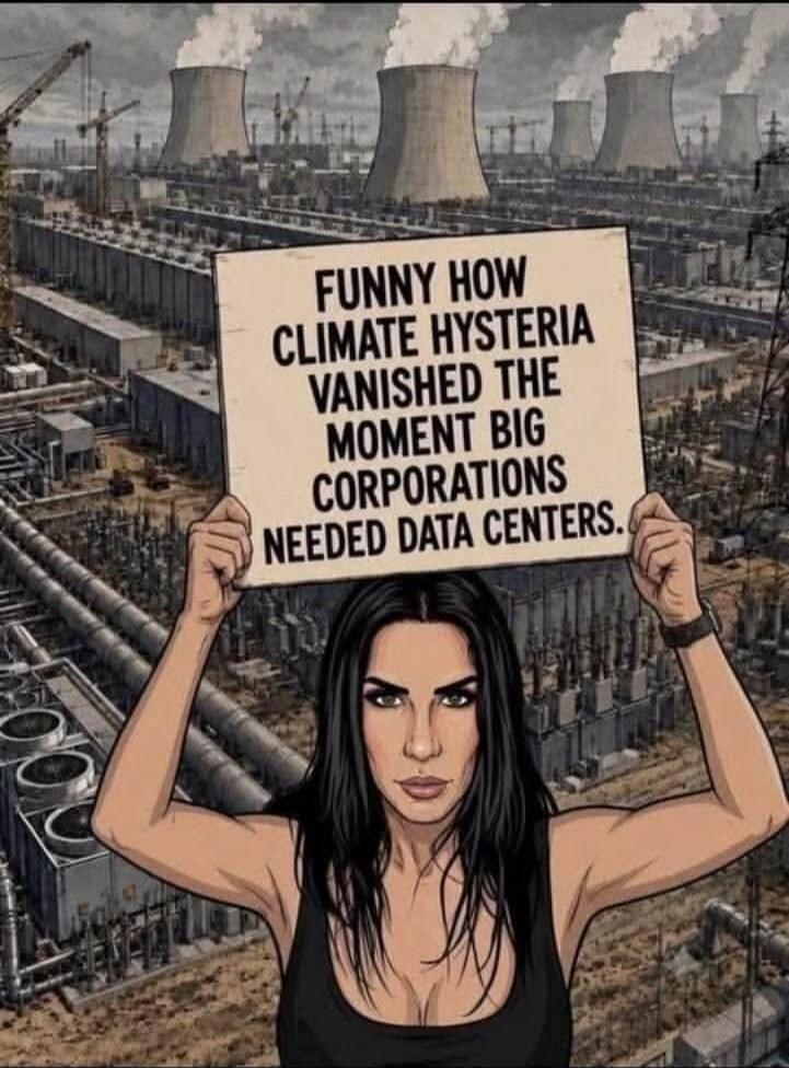 FUNNY HOW CLIMATE HYSTERIA VANISHED THE MOMENT BIG CORPORATIONS NEEDED DATA CENTERS.