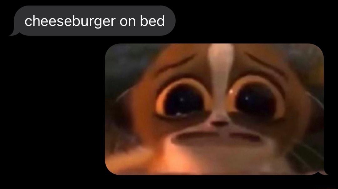 cheeseburger on bed