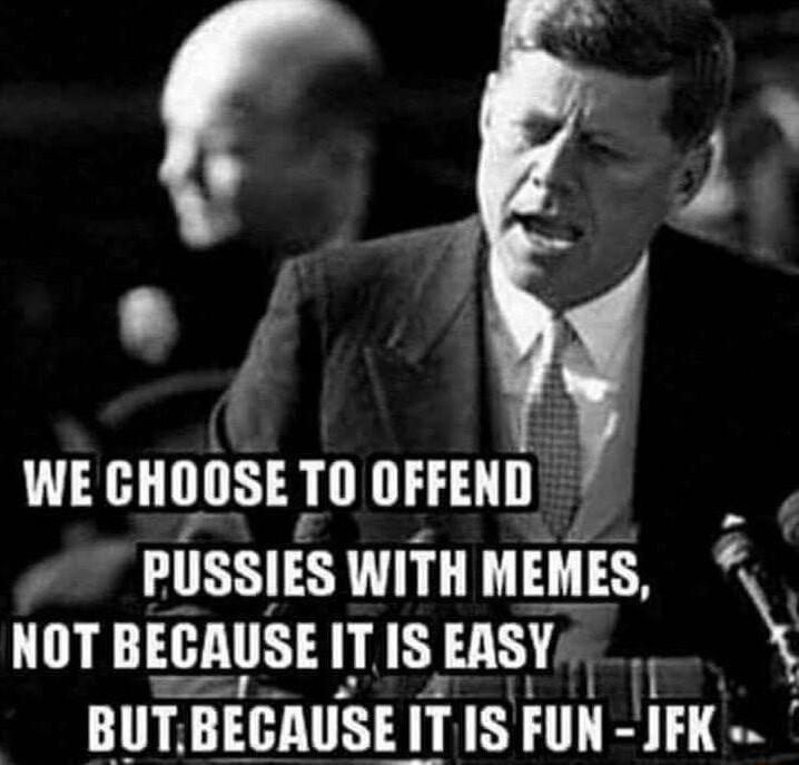 e WE GHIISETI OFFEND oy PUSSIES WITH MEMES NOT BECAUSE ITIS EASY r BUT IIEBAIISE ITIS FUN IFK