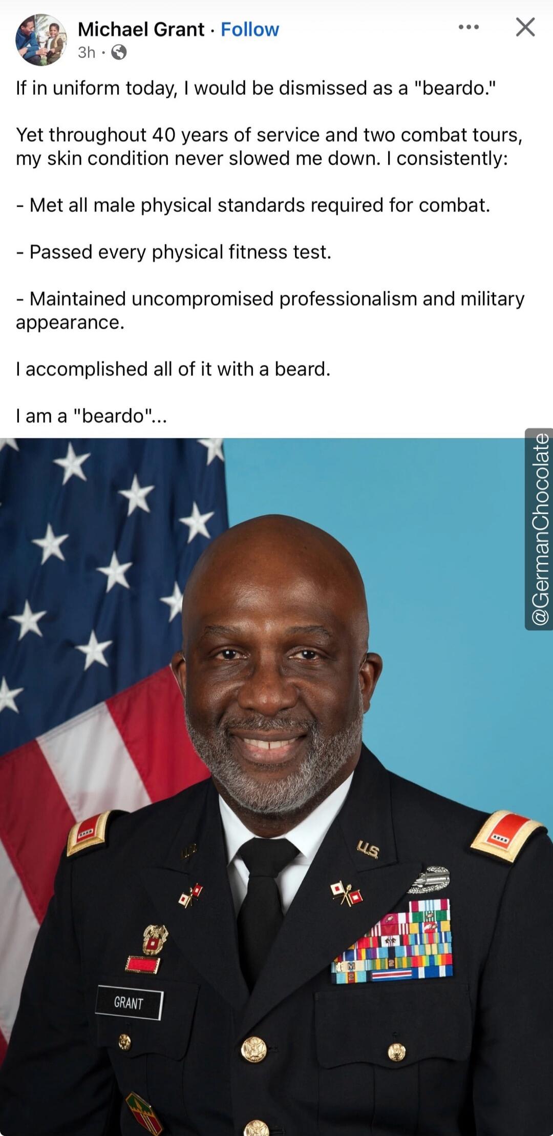 Michael Grant. Follow. 3h. If in uniform today, I would be dismissed as a 
