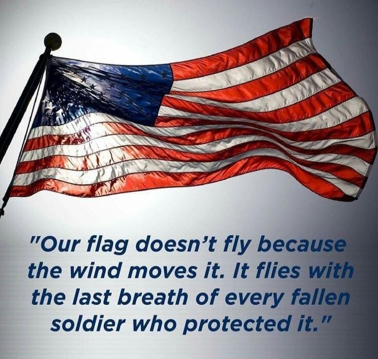 Our flag doesn't fly because the wind moves it. It flies with the last breath of every fallen soldier who protected it.