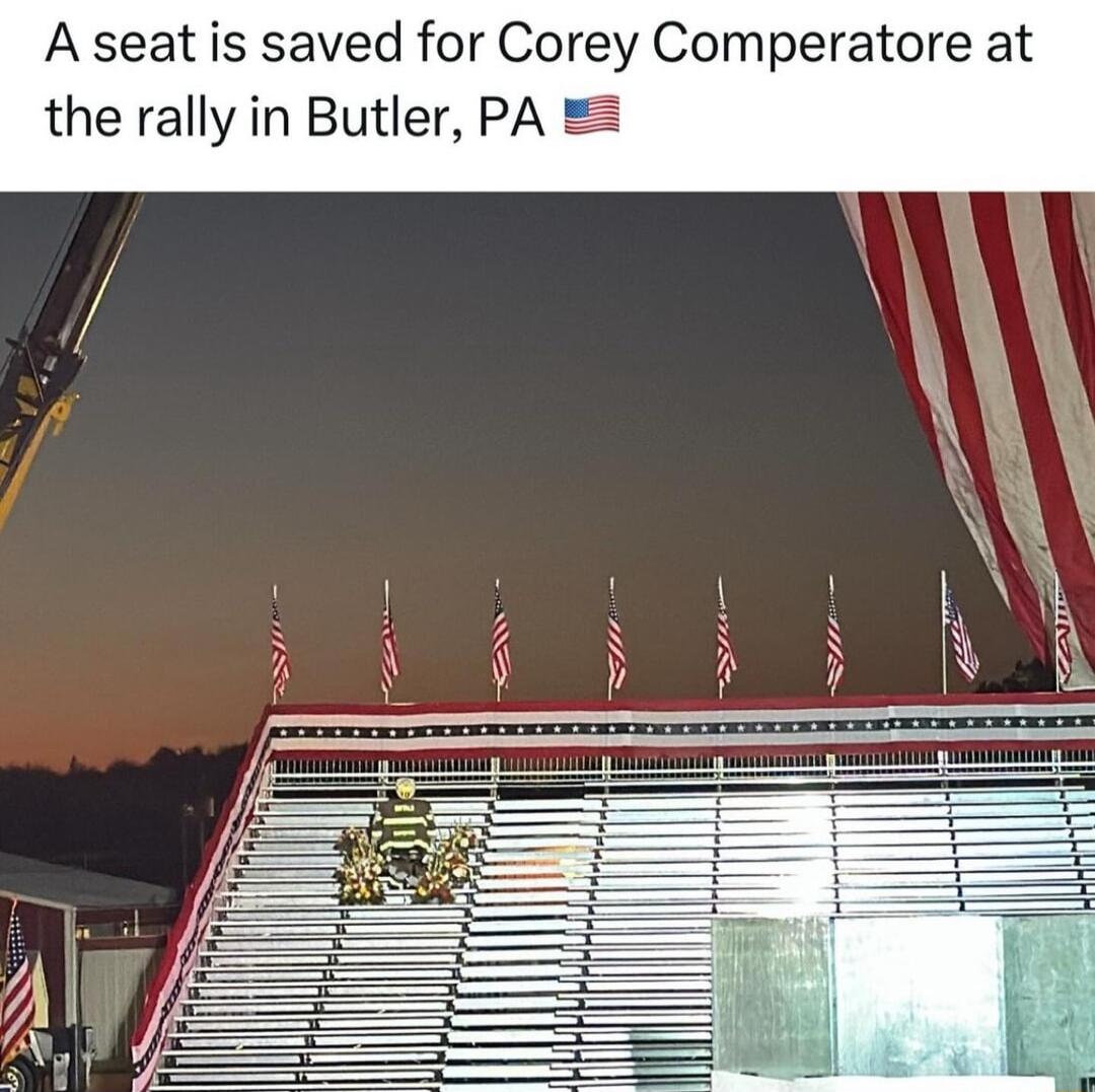 A seat is saved for Corey Comperatore at the rally in Butler PA