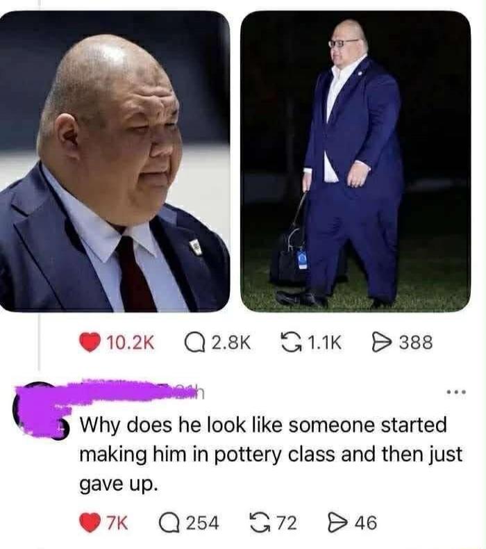 Why does he look like someone started making him in pottery class and then just gave up.