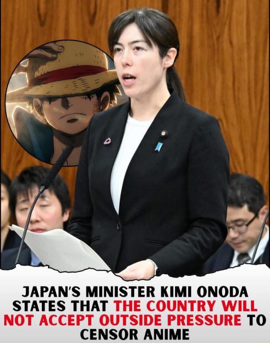 Japan's Minister Kimi Onoda states that the country will not accept outside pressure to censor anime.