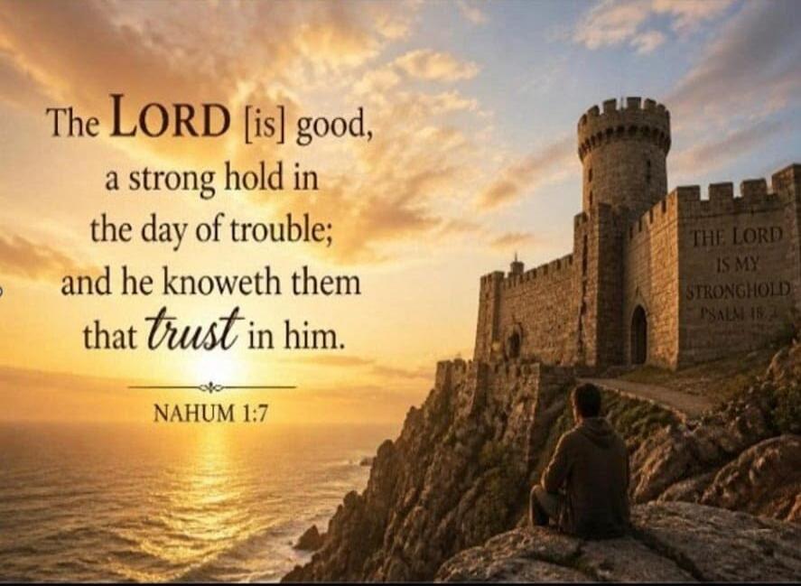 The LORD [is] good, a strong hold in the day of trouble; and he knoweth them that trust in him. NAHUM 1:7. THE LORD IS MY STRONGHOLD PSALM 18:2.