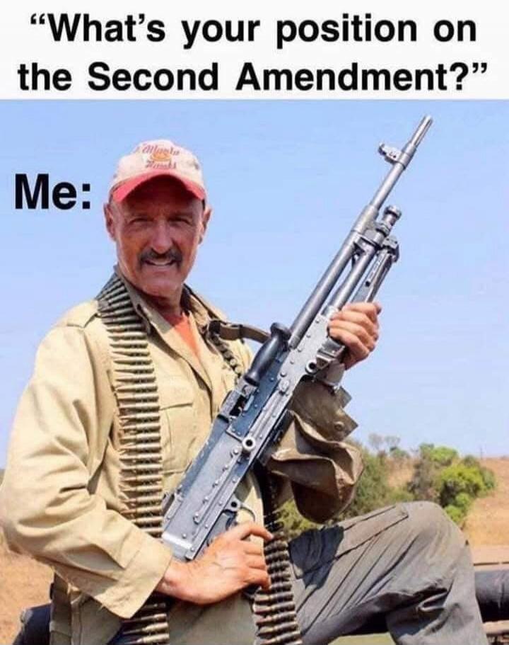 What's your position on the Second Amendment? Me: