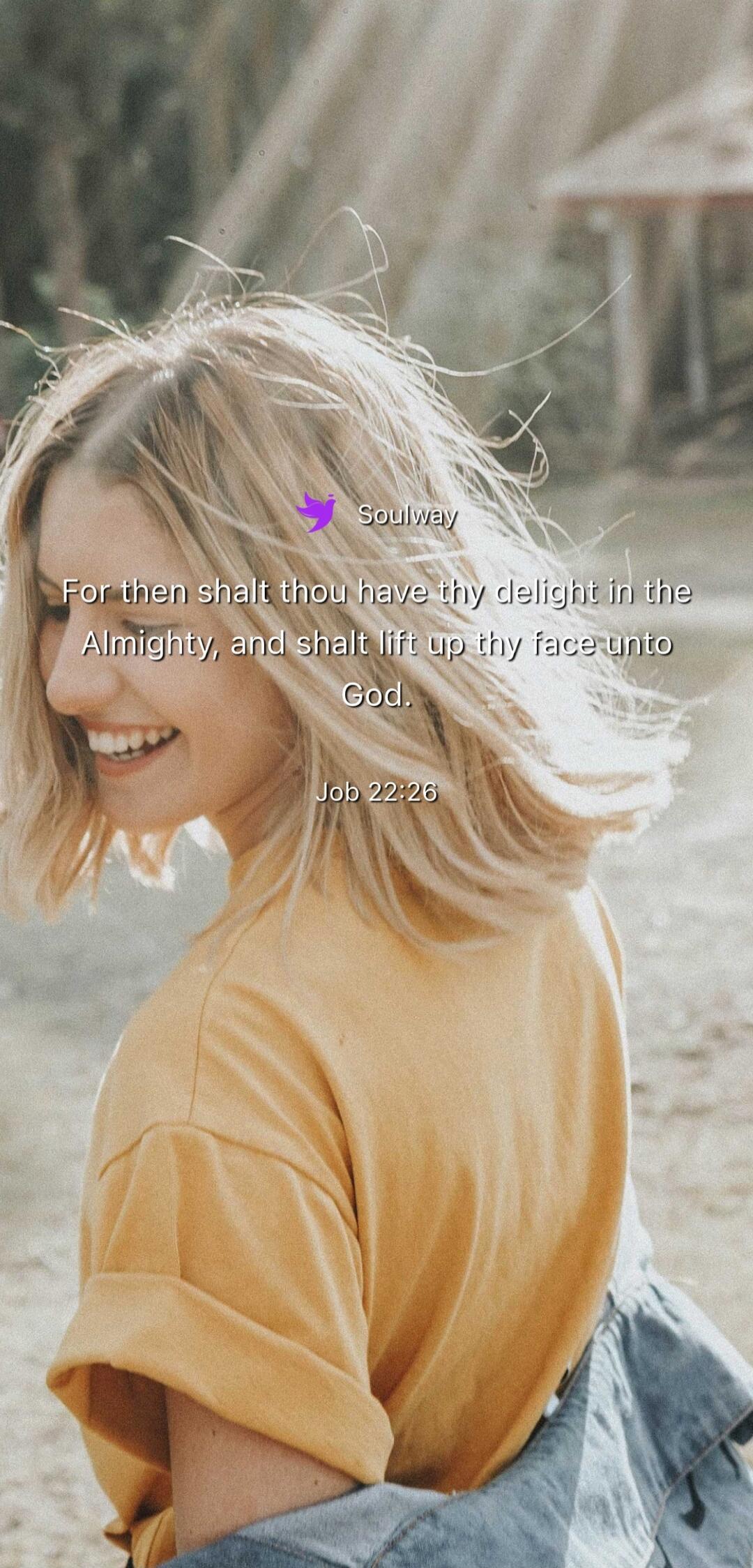 Soulway For then shalt thou have thy delight in the Almighty, and shalt lift up thy face unto God. Job 22:26