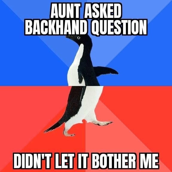 AUNTIASKED BACKHANDIQUESTION J DIDNTLETITBOTHERME