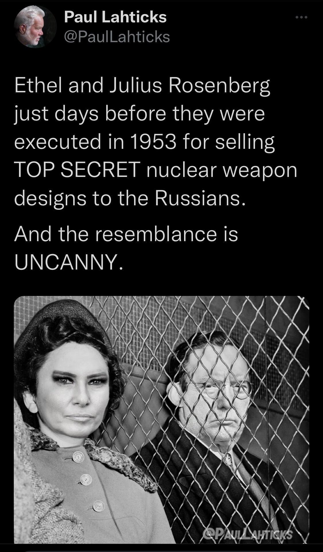 Paul Lahticks PaulLahticks ST Tale BT VER eITal oFT4S just days before they were executed in 1953 for selling TOP SECRET nuclear weapon designs to the Russians And the resemblance is N7 VN8