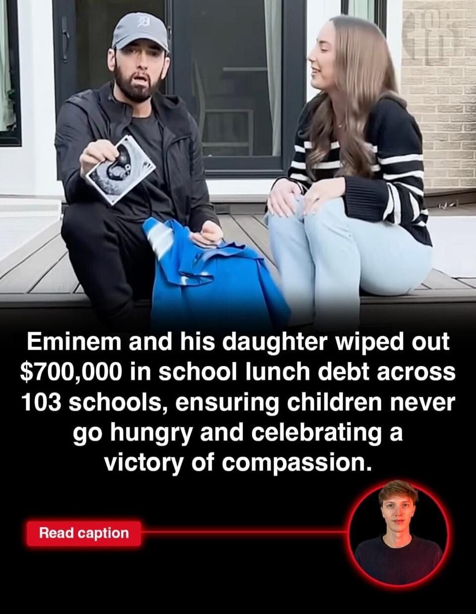 Eminem and his daughter wiped out $700,000 in school lunch debt across 103 schools, ensuring children never go hungry and celebrating a victory of compassion.